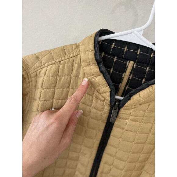 Oleg Cassini Jacket Women’s M 100% Silk Reversible Quilted Lightweight Tan Black - Picture 4 of 11
